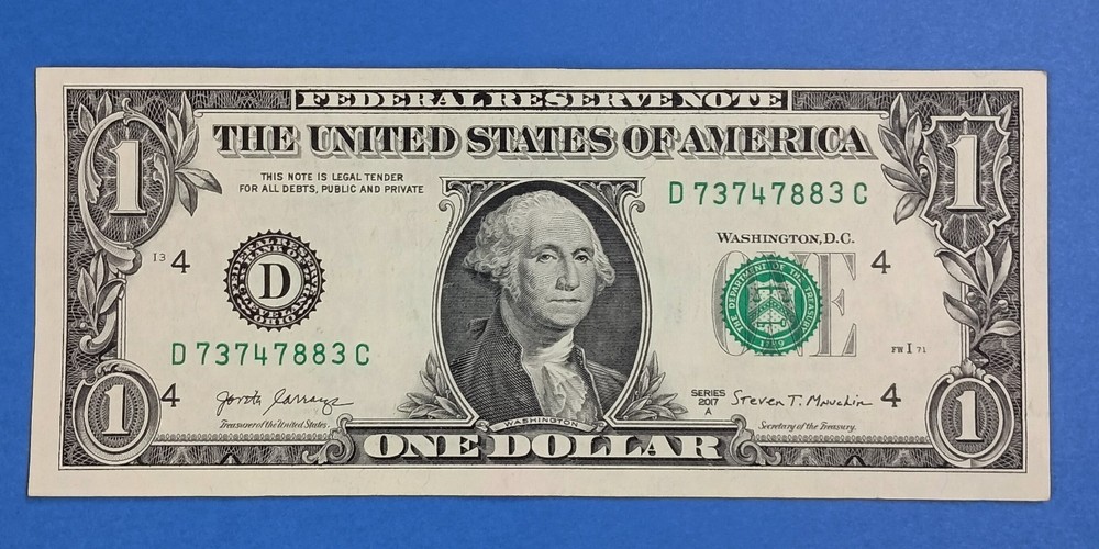 D73747883C $1 Misaligned Misprint One Dollar Bill 2017A Note