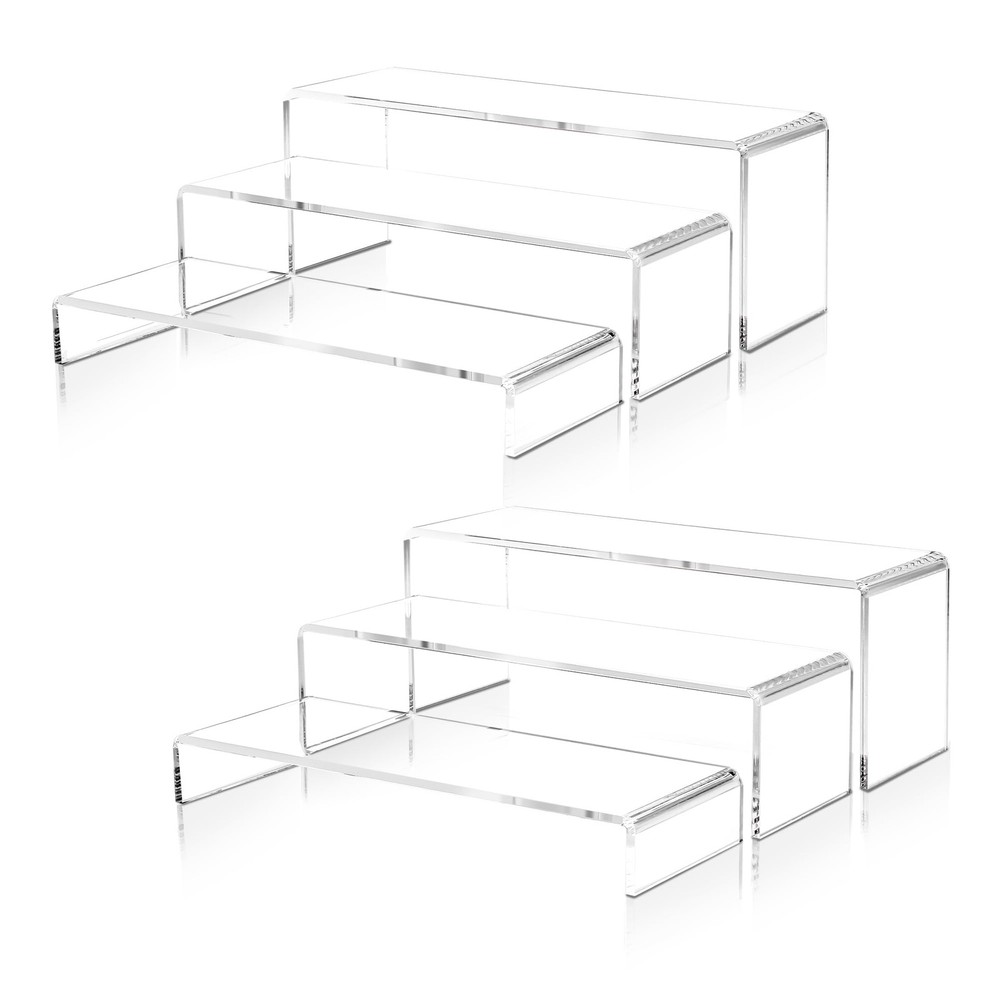 2 Set Large Acrylic Clear Display Risers, 3 Sizes 12" Rectangular Showcase Co...