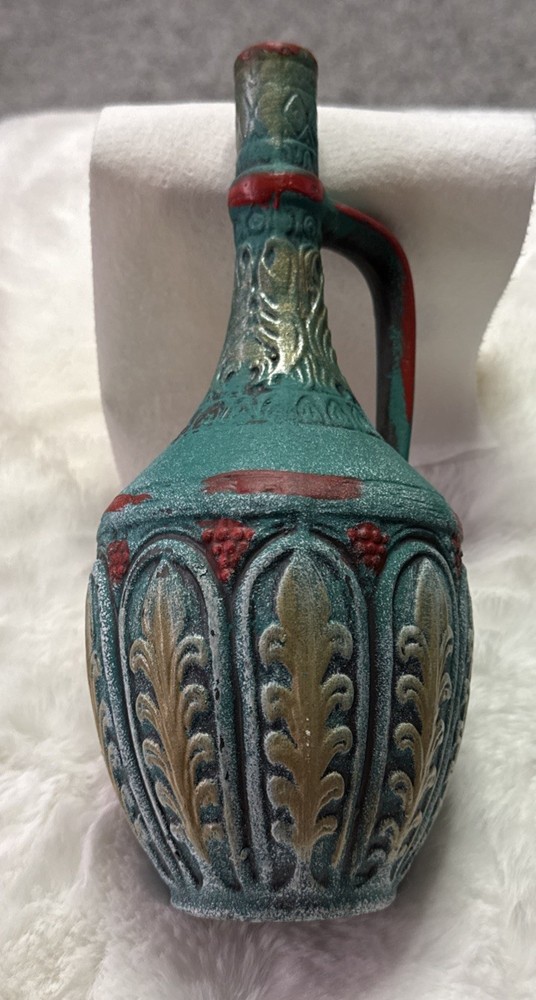 Ceramic Empty Wine Bottle Decor, Signed Beautiful Turquoise And Red