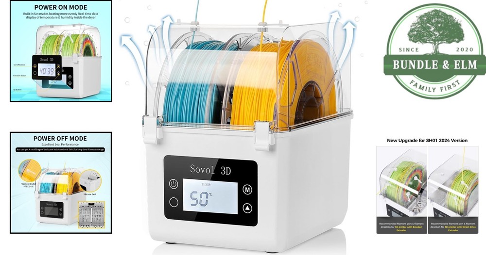 3D Printer Filament Dehydrator with Adjustable Temperature and Humidity Display