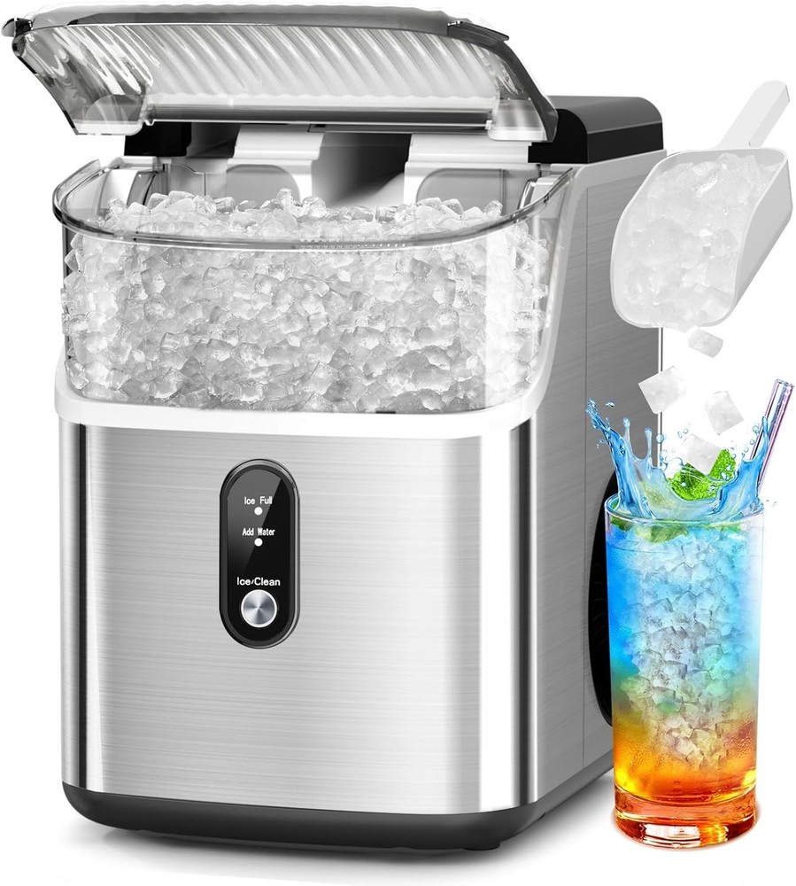 Nugget Ice Maker Countertop Pellet Ice Machine Self-Cleaning 34lbs/24H Silver