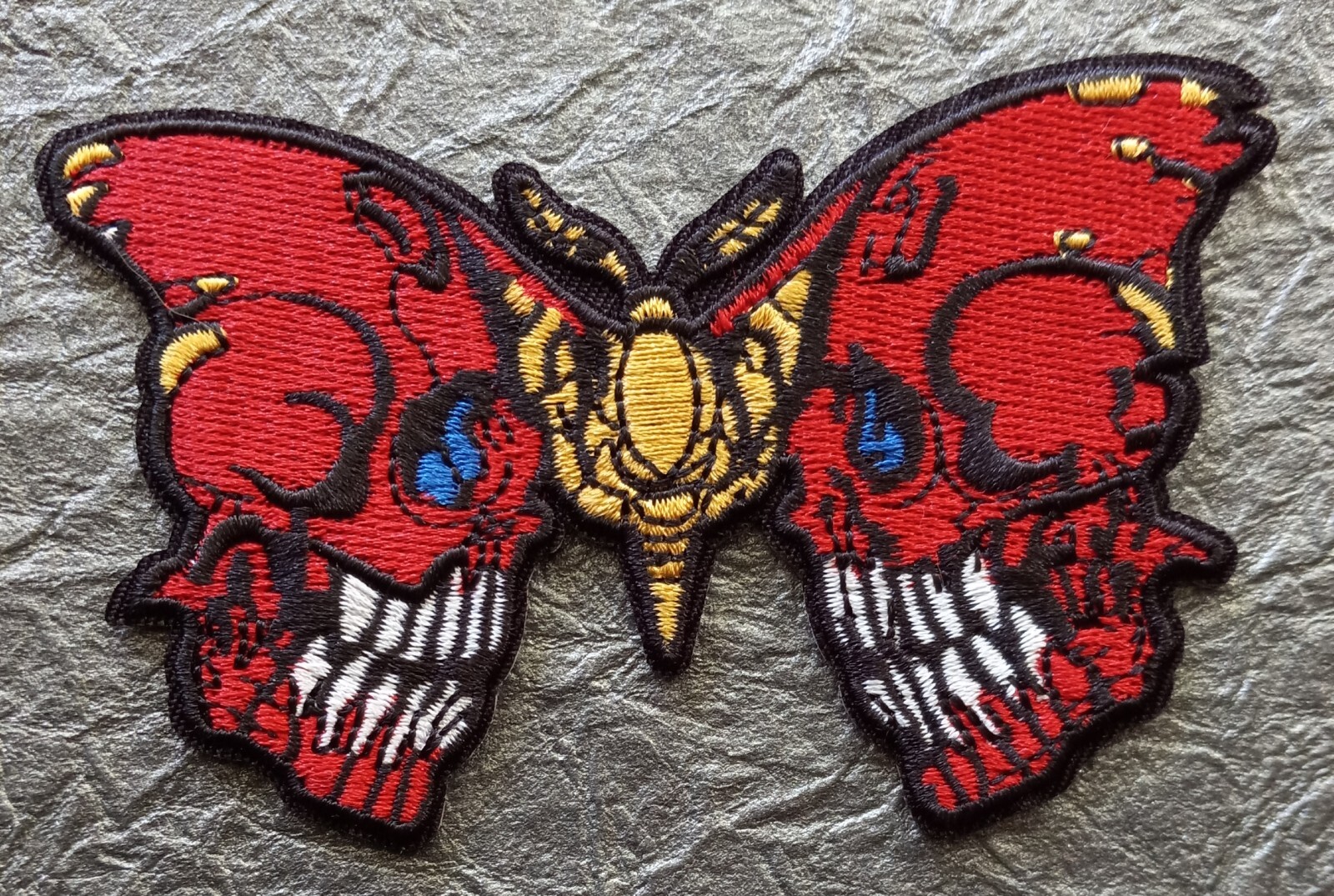 RED Death's Head Moth Skull Creepy Halloween Embroidered Iron on PATCH