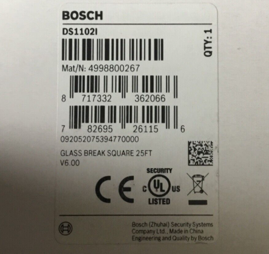 BOSCH SECURITY VIDEO DS1102I Series Glassbreak Detector for Security Systems