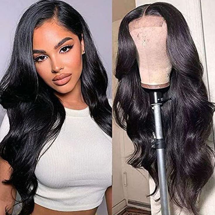 Glueless Lace Front Wigs Pre Plucked Soft as Human Hair Natural Black Loose Wavy