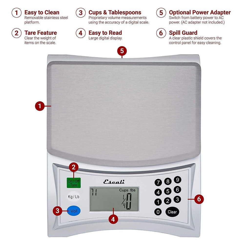 Escali Pana V136 Large Volume Measuring Kitchen/Baking/Cooking Scale, Preprogram