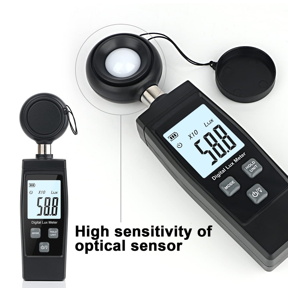 1 Pack Handheld Light Meter, 200,000 Lux, Digital, Photometer, Sensor, Plants