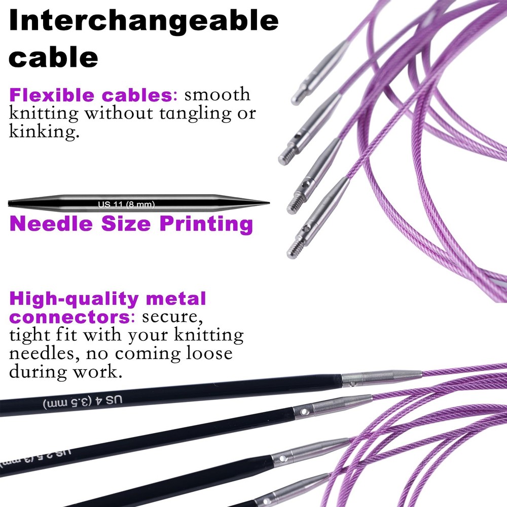 Interchangeable Circular Knitting Needle Set Aluminum US 2.5-11 with Case 9 Pair