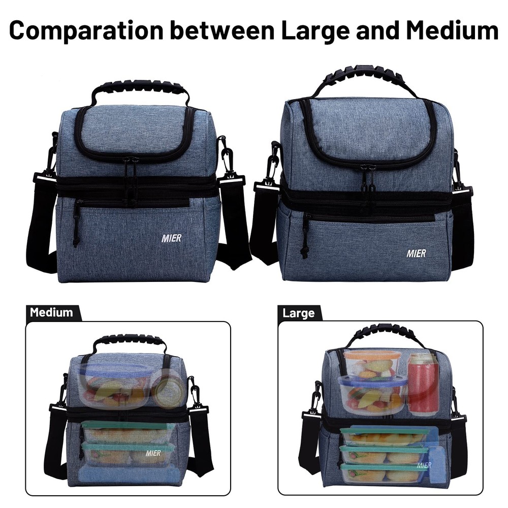 2 Compartment Bluesteel Lunch Bag Medium Leakproof Insulated Cooler for Work