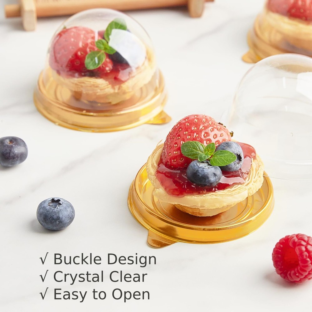 50 Pack Mini Bundt Cake Containers, Clear Plastic Small Cupcake Boxes with Dome