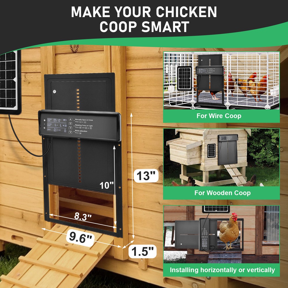 Solar Automatic Chicken Coop Door Opener w/ Timer/Light Sensor/Remote Control