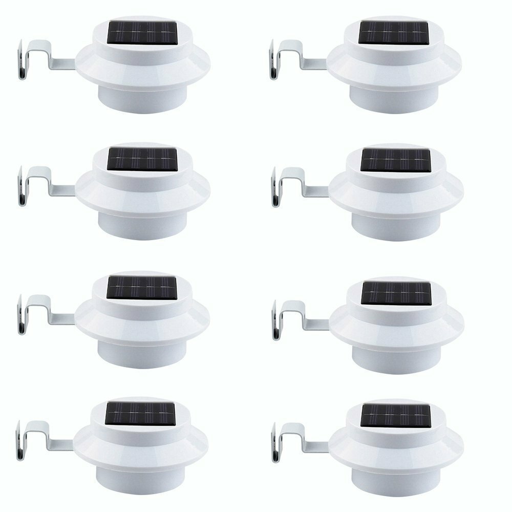 8 Pack Waterproof Solar Powered LED Outdoor Gutter Lights with Brackets