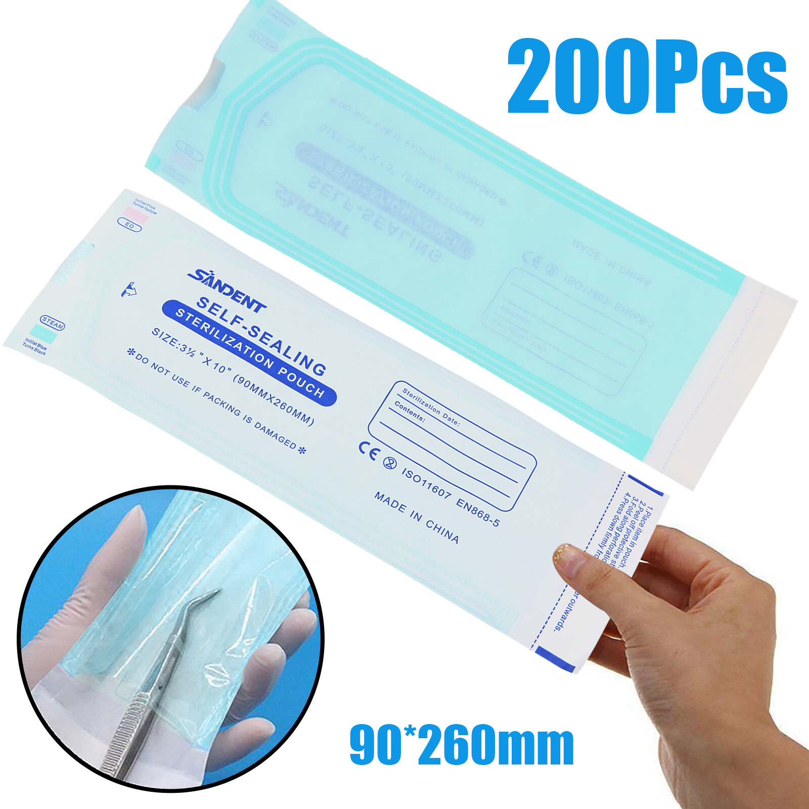 Dental Medical Self-Sealing Sterilization Pouches 3-1/2"x10" up to 4000