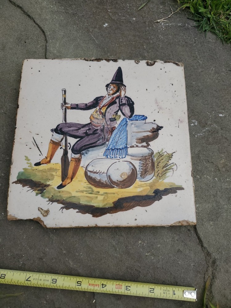 Ancient Antique CATALAN CERAMIC Tile Azulejo? 17thc.?