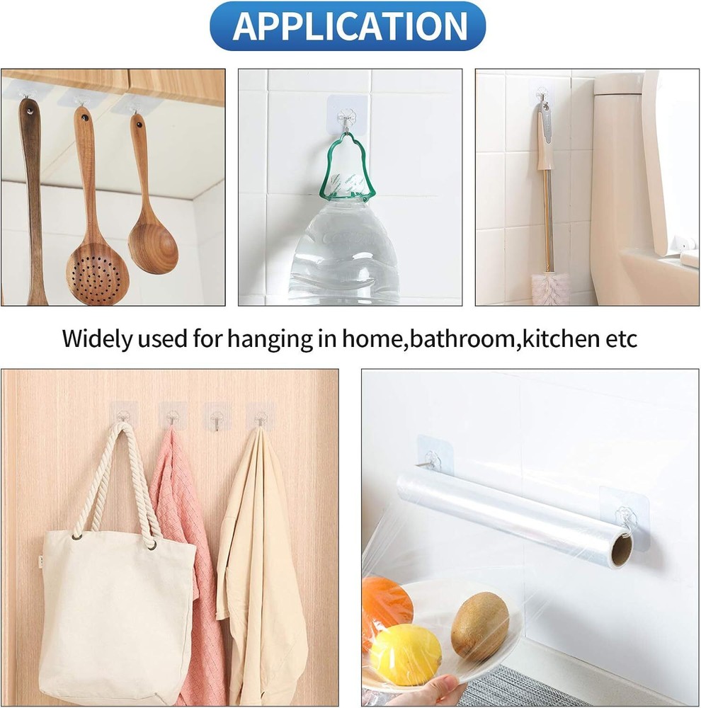 Premium Adhesive Hooks Kitchen Wall Hooks,Heavy Duty 13lb(Max) Transparent
