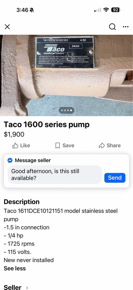 Taco 1600 series pump