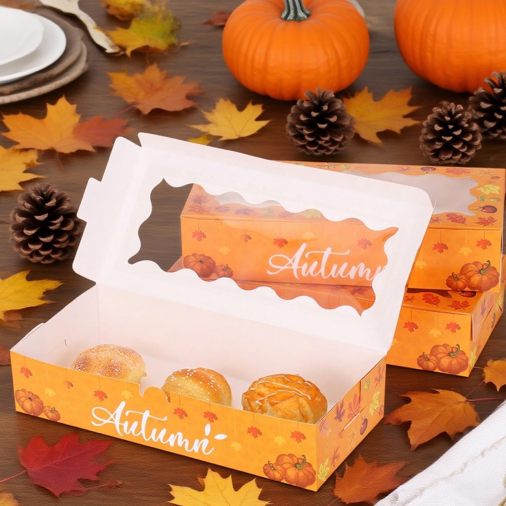 24 Pcs Fall Cookie Boxes with Window, Autumn Maple Leaf Cookie Gift Cardboard...