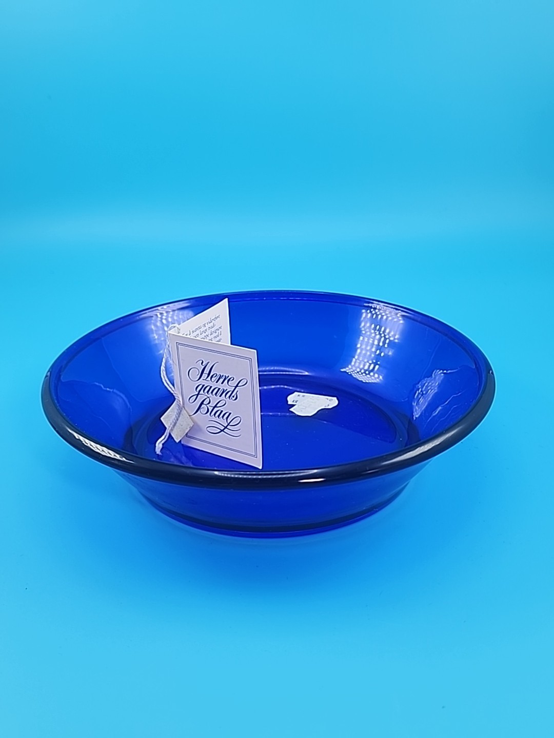 Vintage NOS Hadeland Norway Rimmed Cobalt Blue Glass Bowl 7.5" X 1.75"