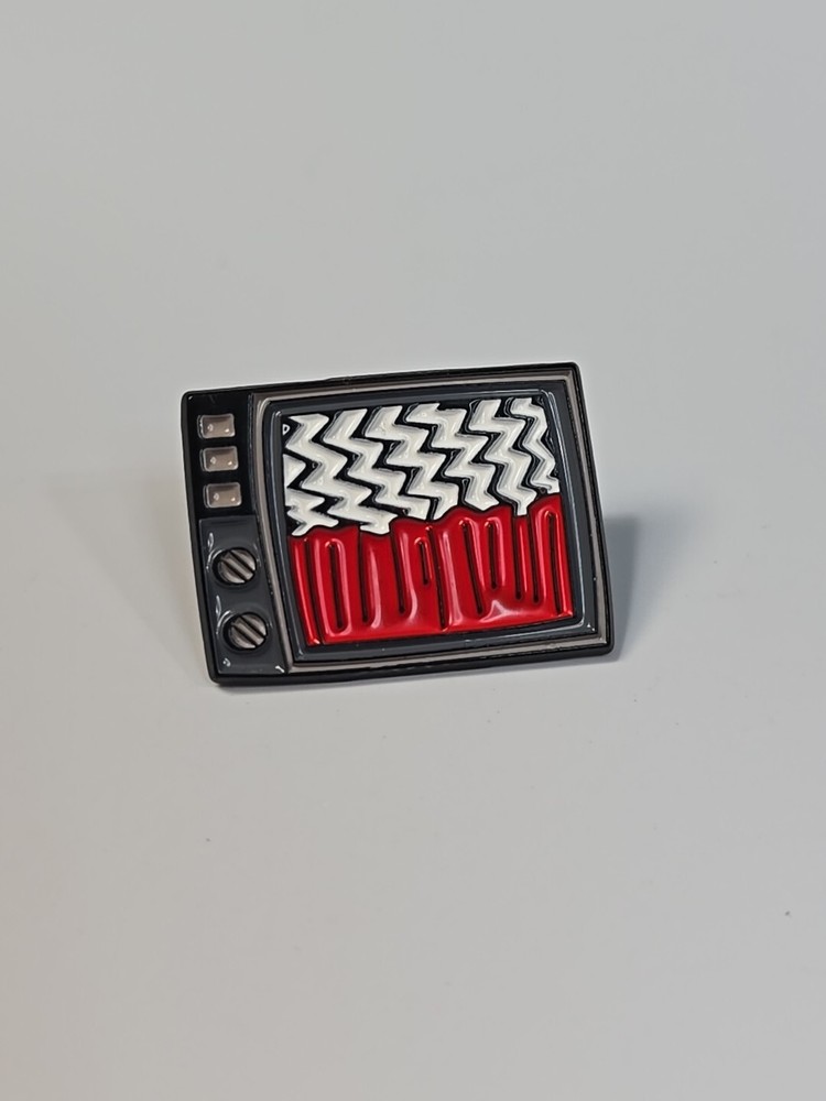 TV Set Lapel Pin Red & White Design