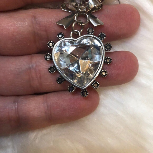 Large Crystal Heart Silver 2.5” Statement Earrings