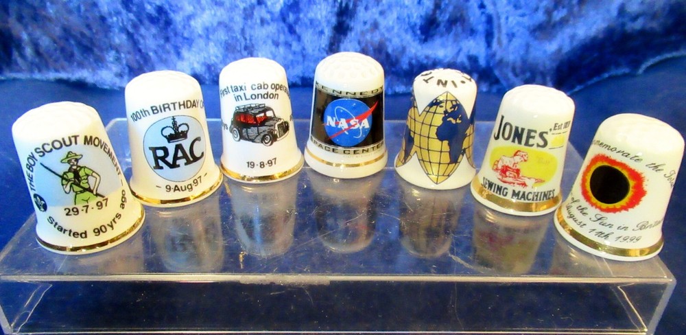 7 x China Thimbles Mixed Designs NASA RAC Internet Boy Scouts Solar Eclipse