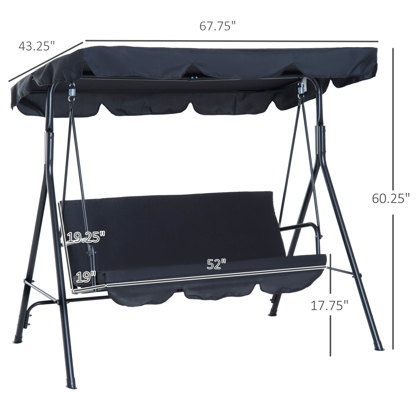 Porch Swing Hammock Bench Lounge Chair Steel 3-seat Padded Outdoor w/ Canopy