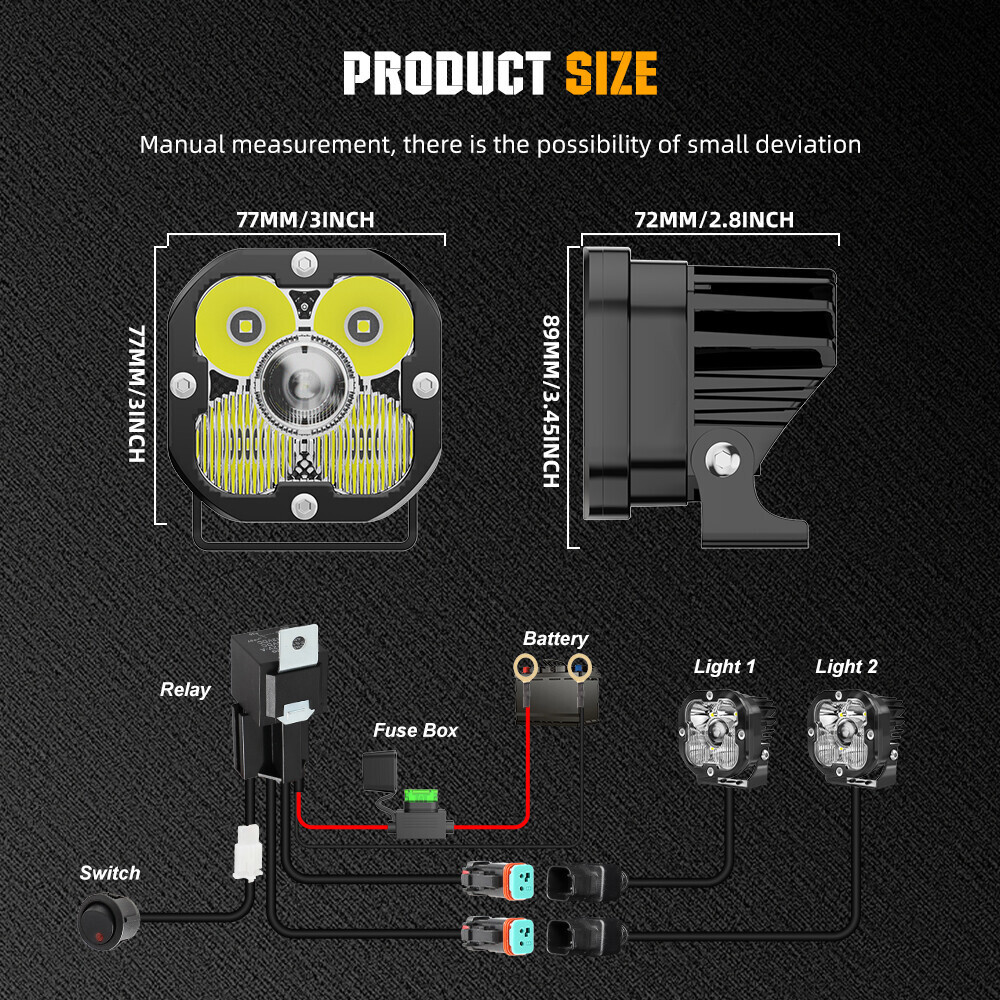 Colight 3inch Squadron Laser LED Pair Driving/Combo Lights Kit w/ Wire Harness