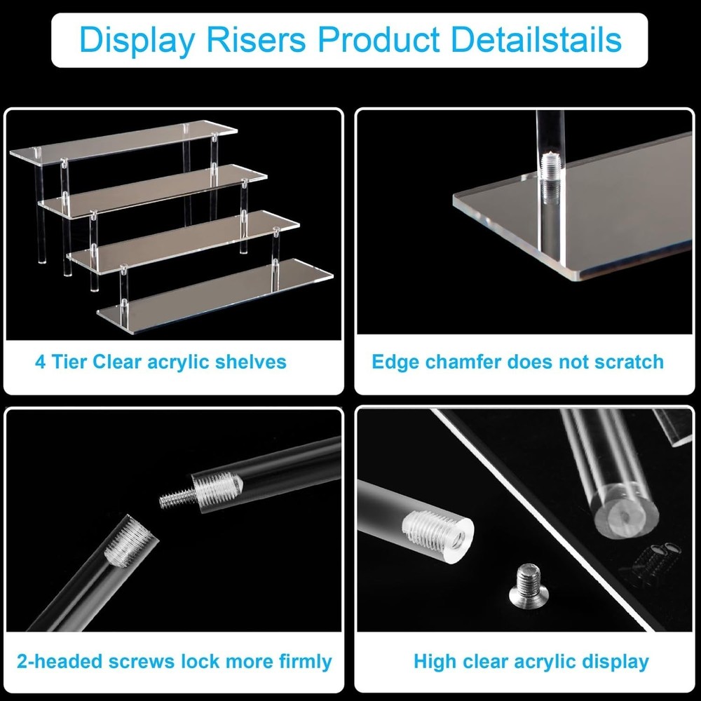 Acrylic Display Risers,Clear Display Risers Stand Small Mini Shelf 4 Tiered Cupc