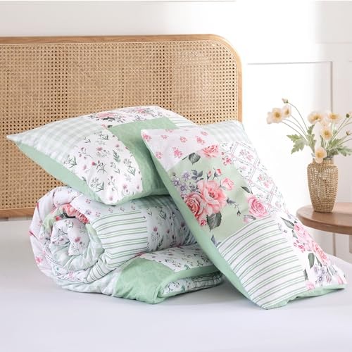 Comforter Set - Spring Floral Comforter Size Patchwork Flower Cozy Twin Green