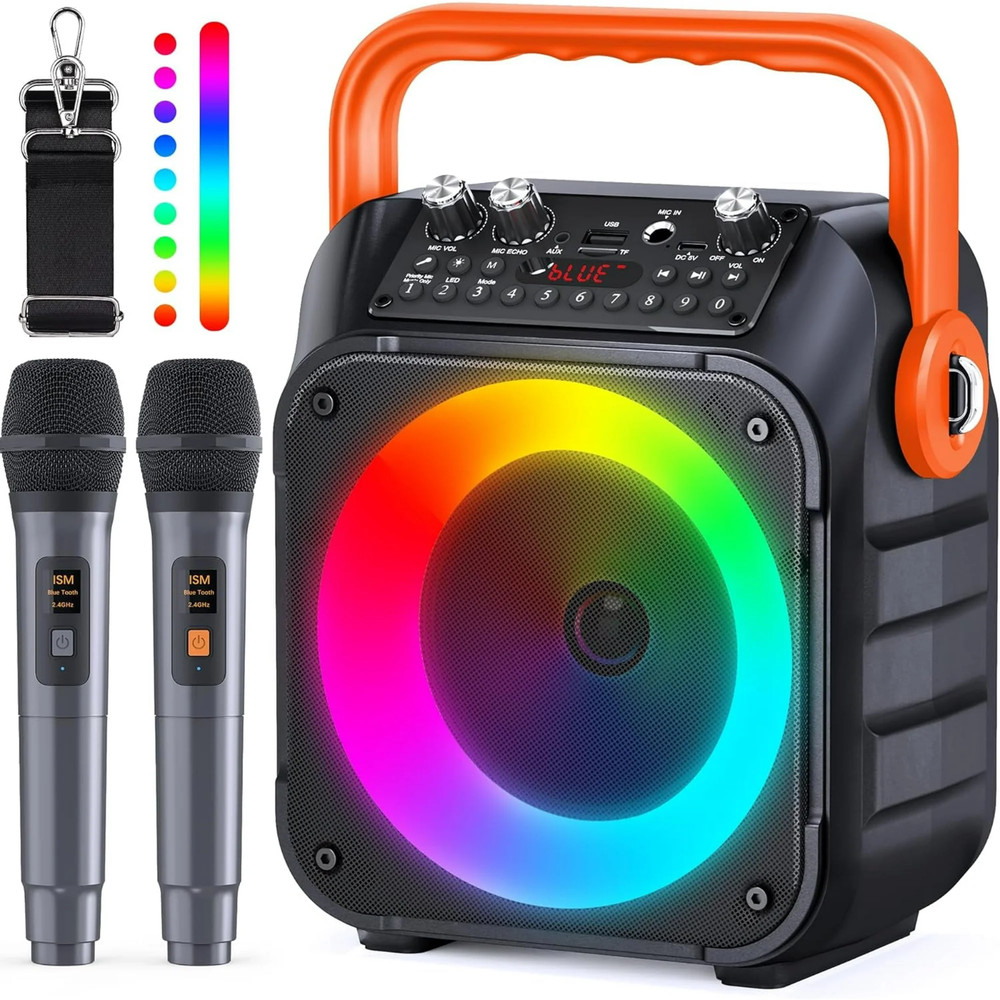 Bluetooth Speaker/Portable Karaoke Machine with 2 Wireless Microphones