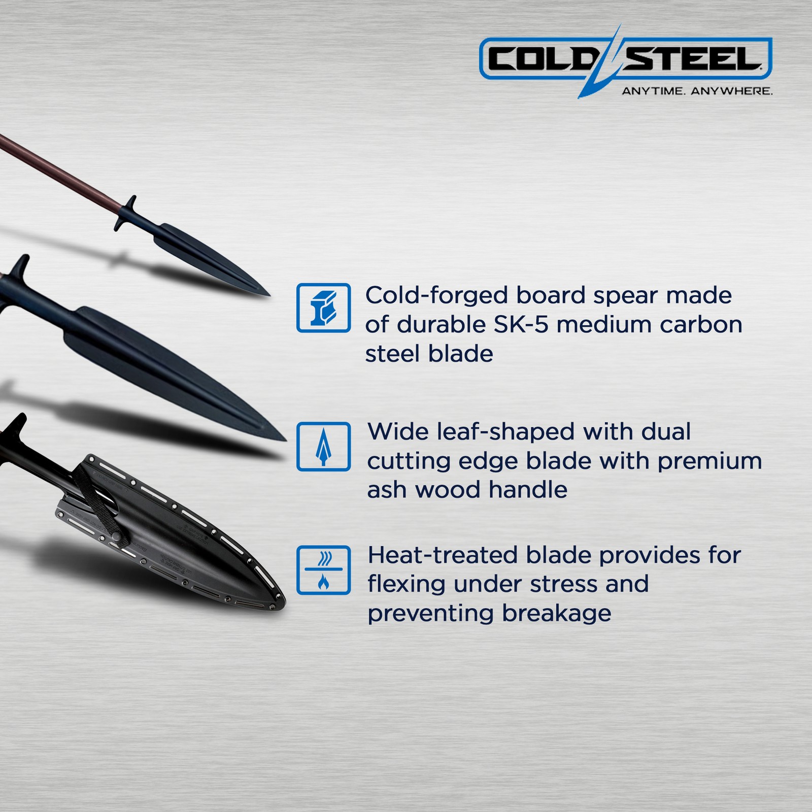 Cold Steel Med Carbon SK 5 Steel Boar Hunting Spear w/Secure Ex Sheath