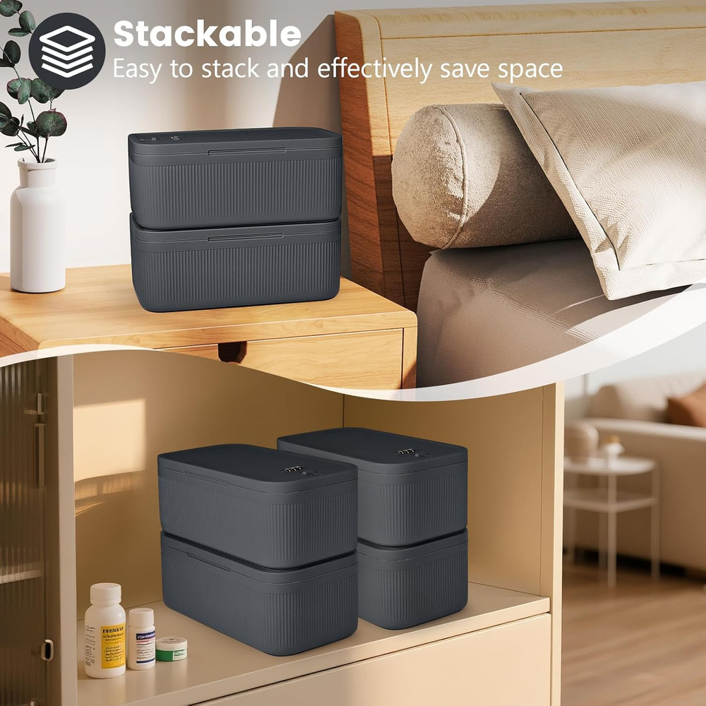 Small Lock Box,Lockable Storage Box with Combination Code for Medication Safe, M