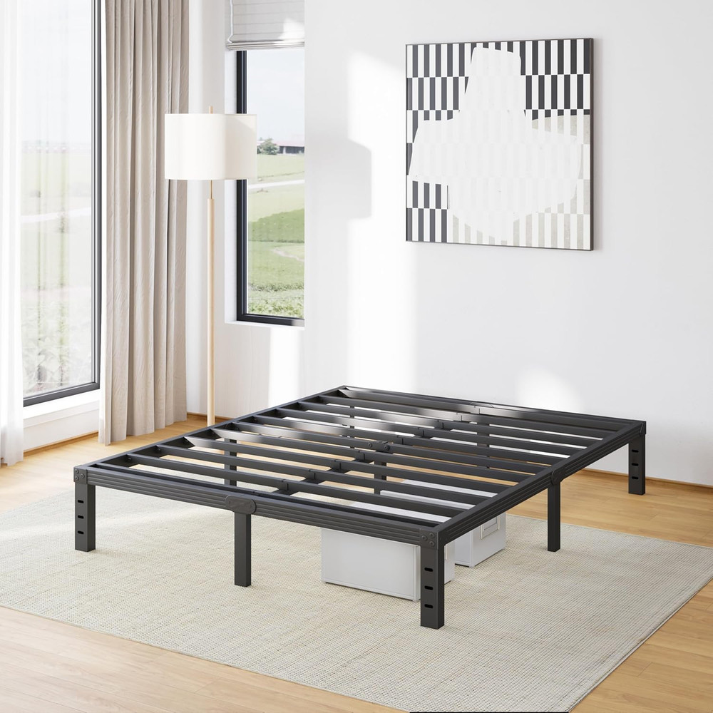 Sturdy 12" Metal Queen Bed Frame - No Box Spring Needed, Easy Assembly, Black