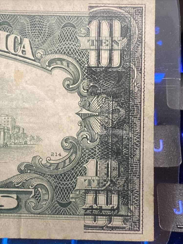 1974 10$ Bill ERROR ’Partial Overprint- Reverse