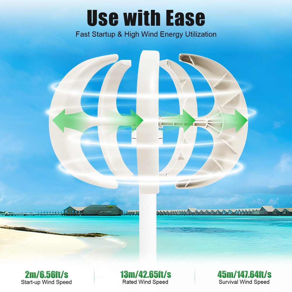 Lantern Wind Turbine Generators 5-Blade Vertical Axis Power Generator W/ Control