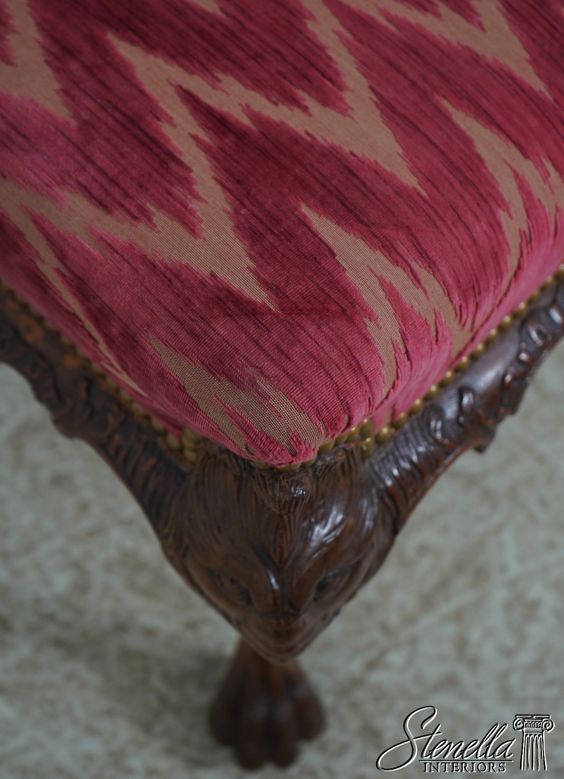 71067: Antique English Carved Paw Foot Chippendale Mahogany Ottoman