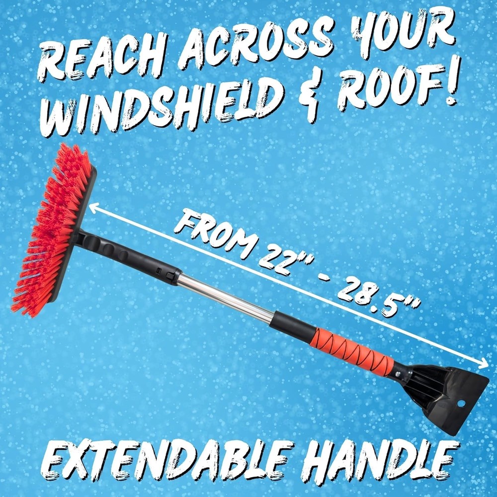 Versatile Ice Scraper with 28" Telescopic Handle - Brush, Chisel & Claw Features