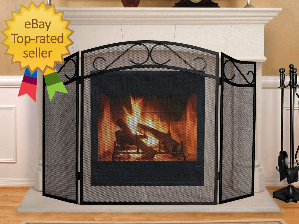 Fireplace Screen for Wood Burning Fireplace Foldable 3 Panel Wrought