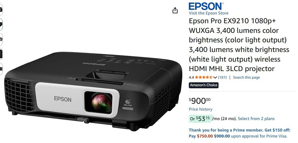 Epson EX9210 1080p 3LCD Projector + Wireless Adapter + Extra Lamp – Tested