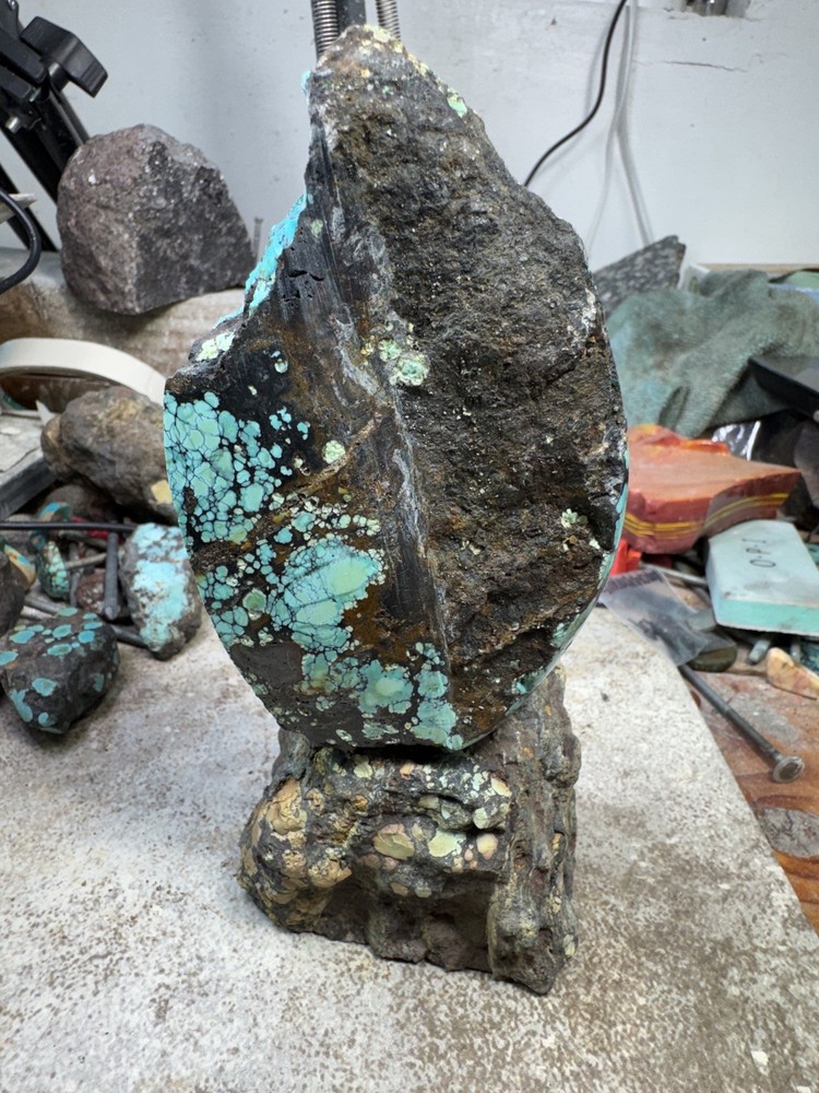 Hubei turquoise rough , solid spiderwebs nuggets in multi colored