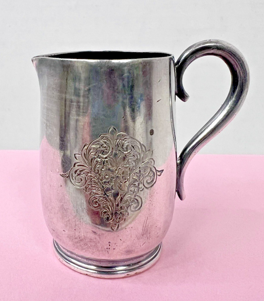 Tiny Silver Jug Pitcher w Hallmarks Scroll Floral Design 2 Inch Sweet