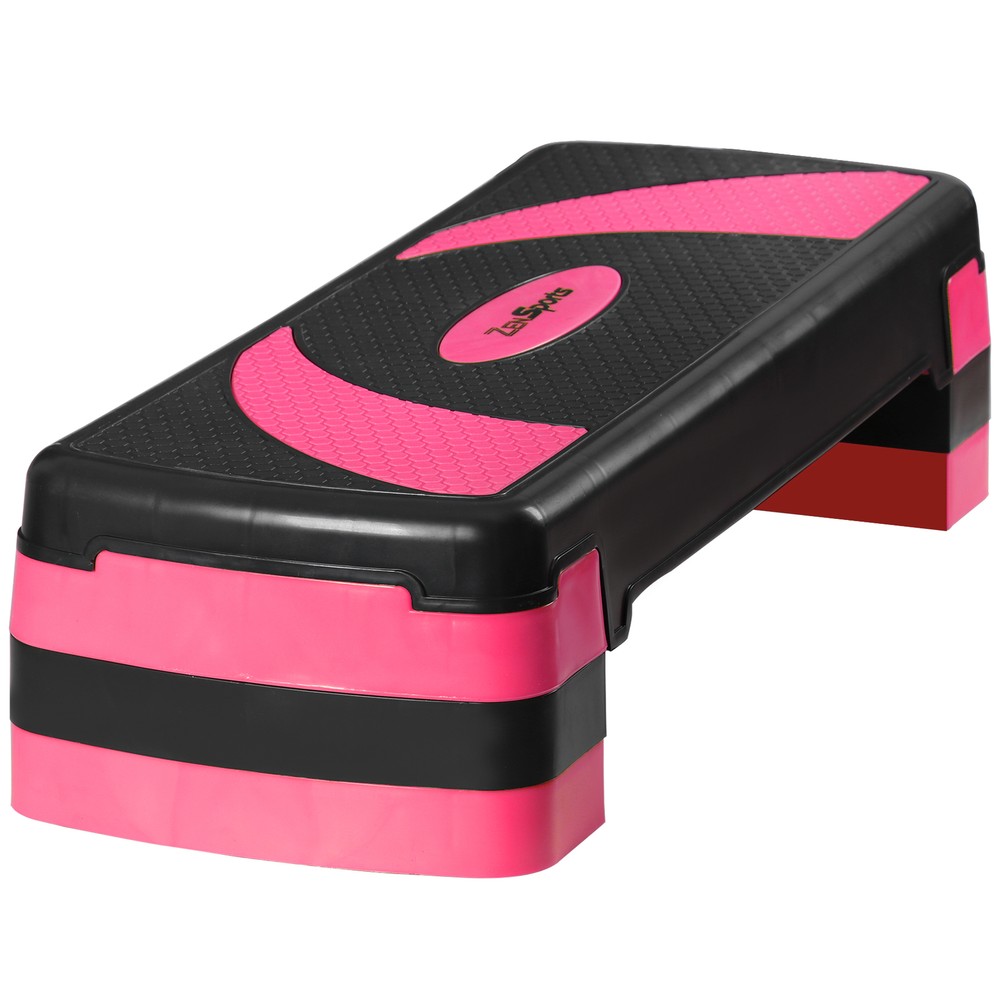 Step Aerobic Platform w/4 Stackable Riser Exercise Step Adjust 4"-6''-8'' Pink