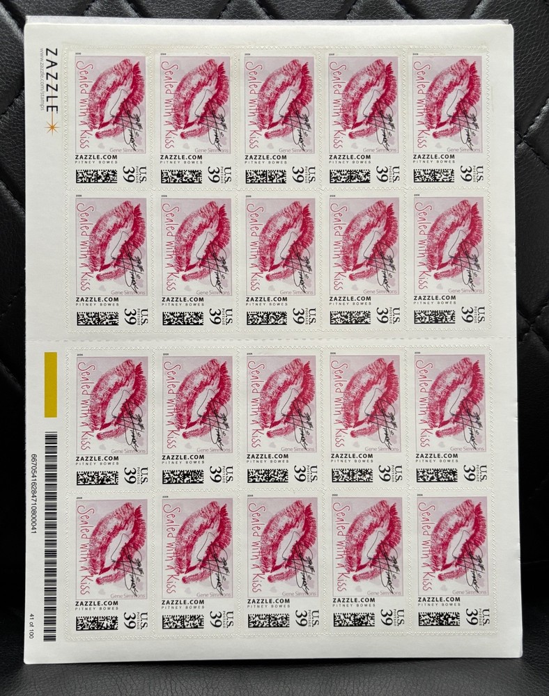 KISS 2006 GENE SIMMONS SEALED WITH A KISS STAMPS WHOLE SHEET (20) ZAZZLE