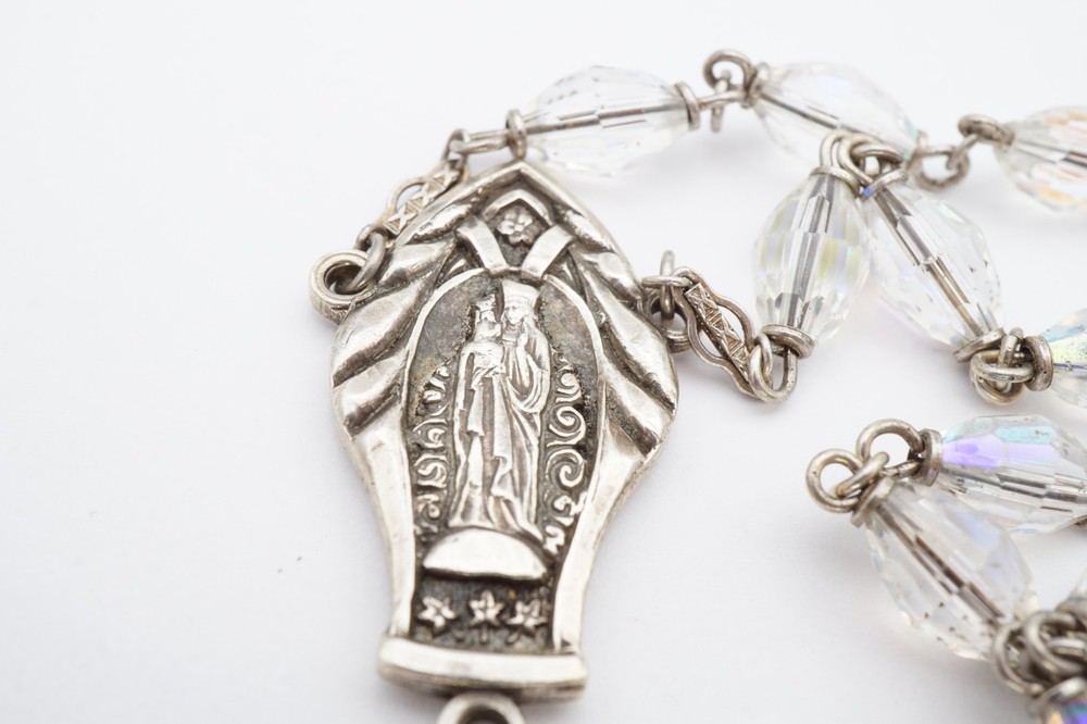 Vintage Sterling Silver 925 Rosary Crystal Beads 40"