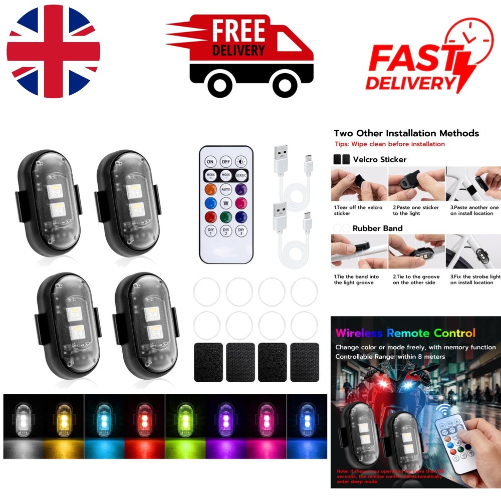 Versatile 4PCS LED Strobe Lights - Rechargeable, Waterproof with Remote Control