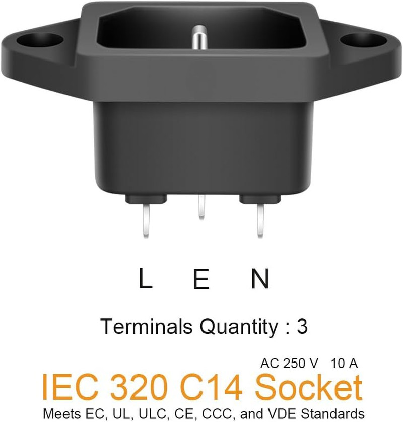 10 Pack AC 250V 10A IEC 320 C14 Panel Mount Plug Adapter Power Connector Socket