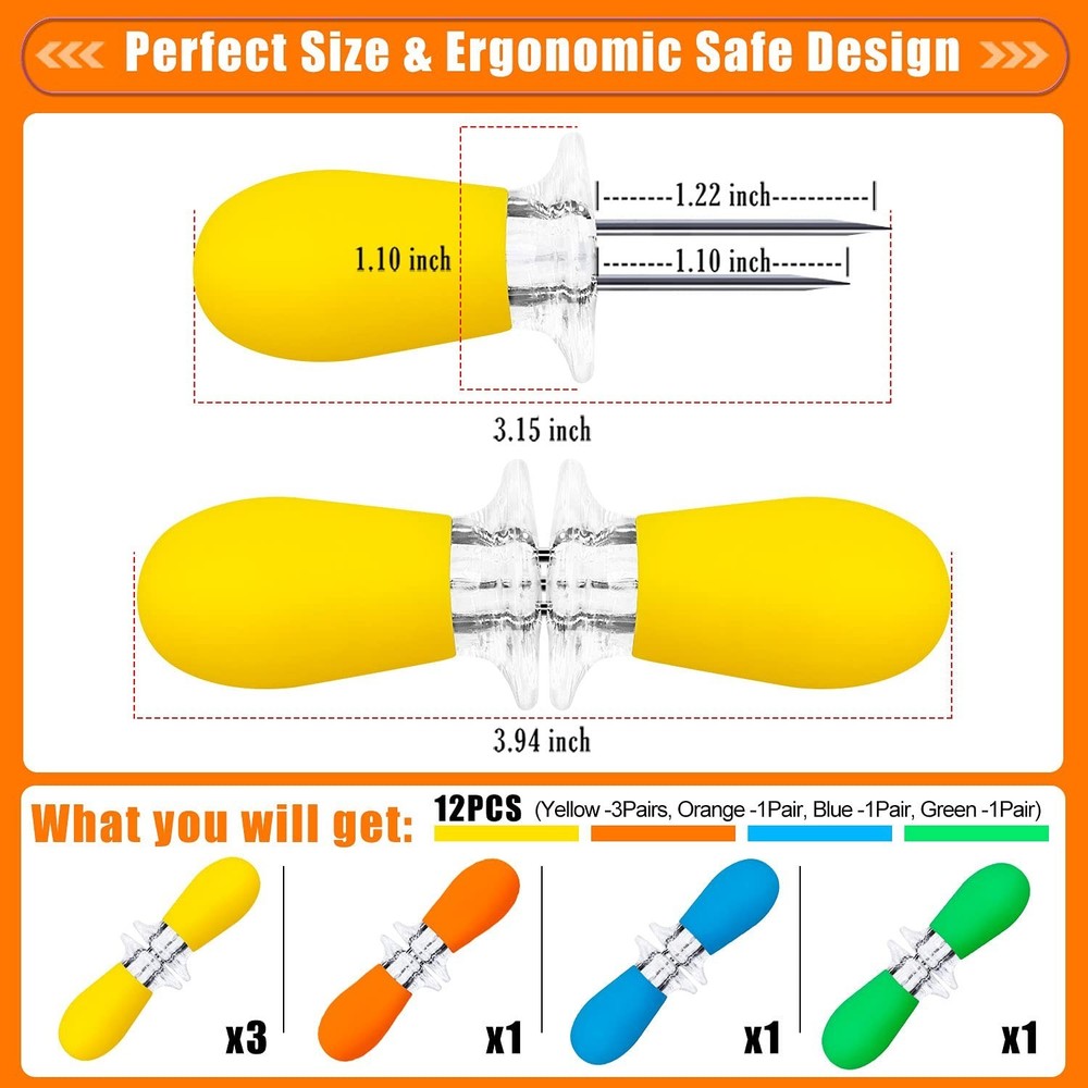 AQRINGO 12 Pcs/6 Pairs Corn Holders, Stainless Steel Corn Cob Holders Corn on...