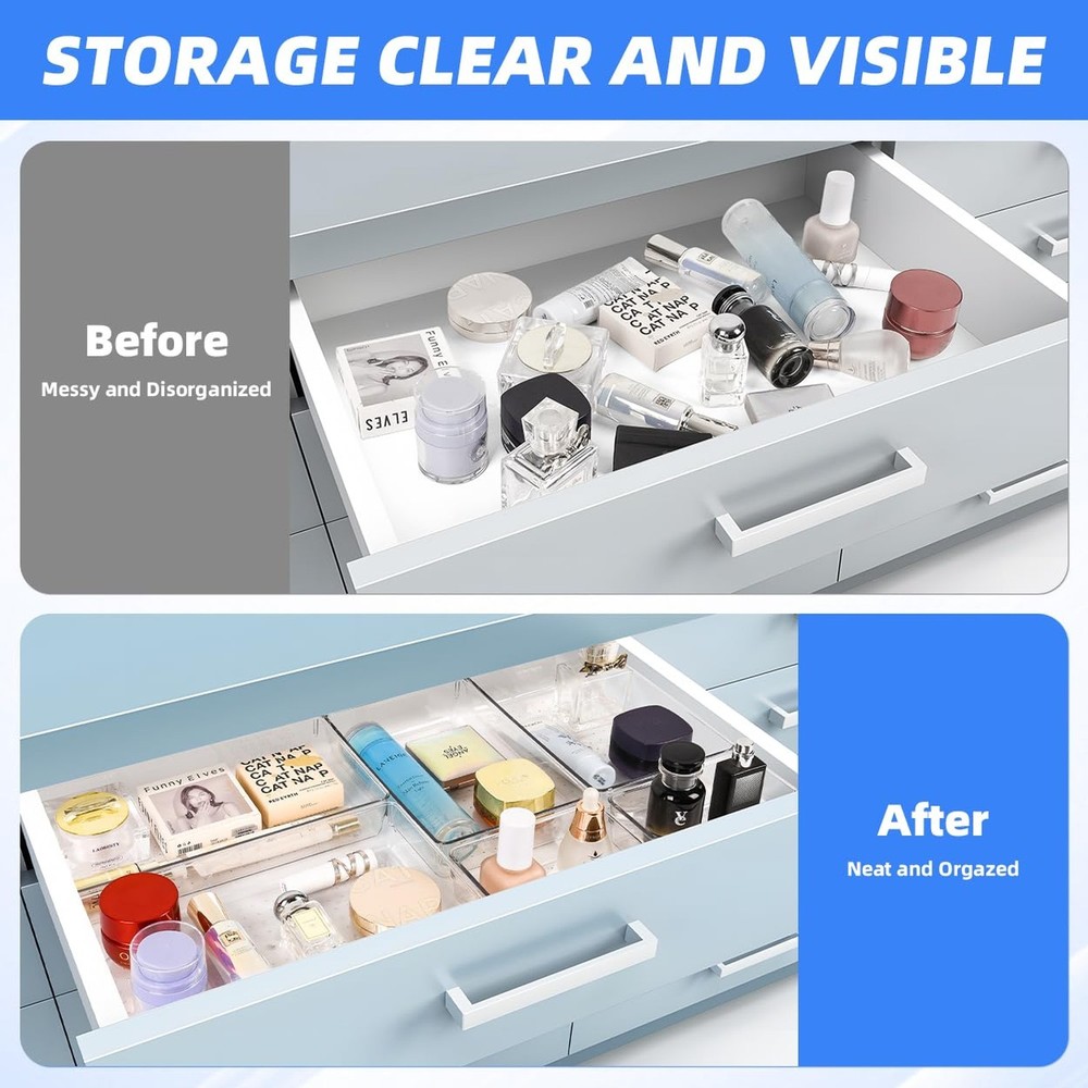3 PCS Large Drawer Organizer, 3Sizes Plastic Versatile Desk Drawer Organizer ...