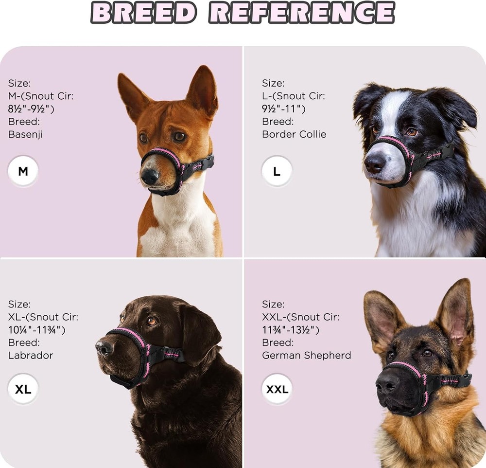 Secure Fit Adjustable Dog Muzzle - Soft Nylon Pink Design for Comfort & Safety