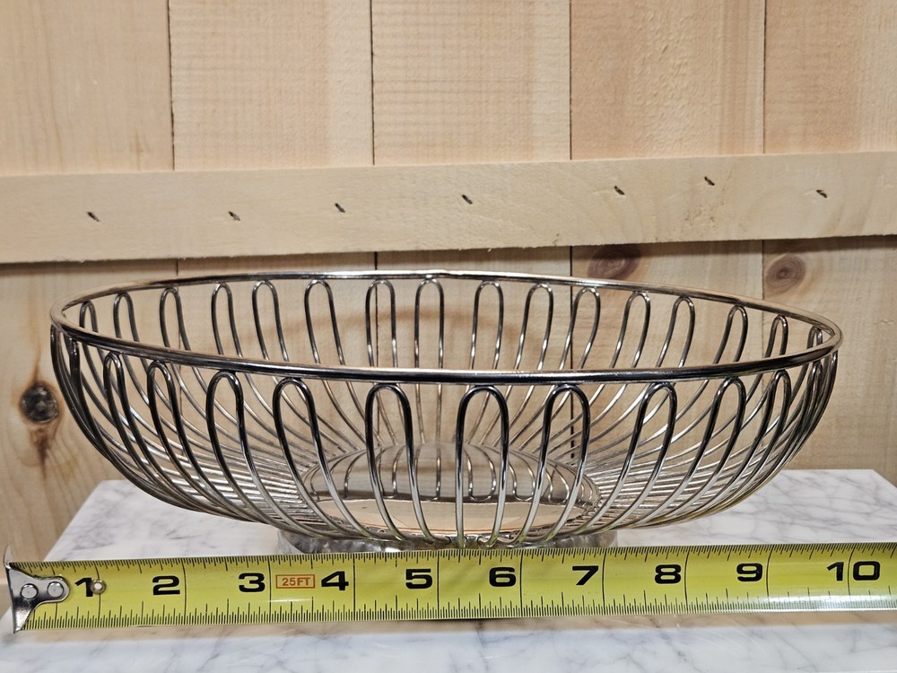 Chrome Wire Fruit Bowl Pedestal Basket Modern Metal