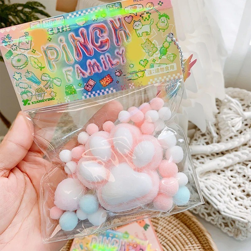 Furry Squishy Cat Paw Squeezable Stress Reliever Decompression Unwind Relax